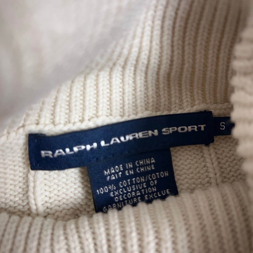 Ralph Lauren Sport Turtleneck Sweater Women S Cream Cable Knit Cotton Pony Logo - Picture 4 of 8
